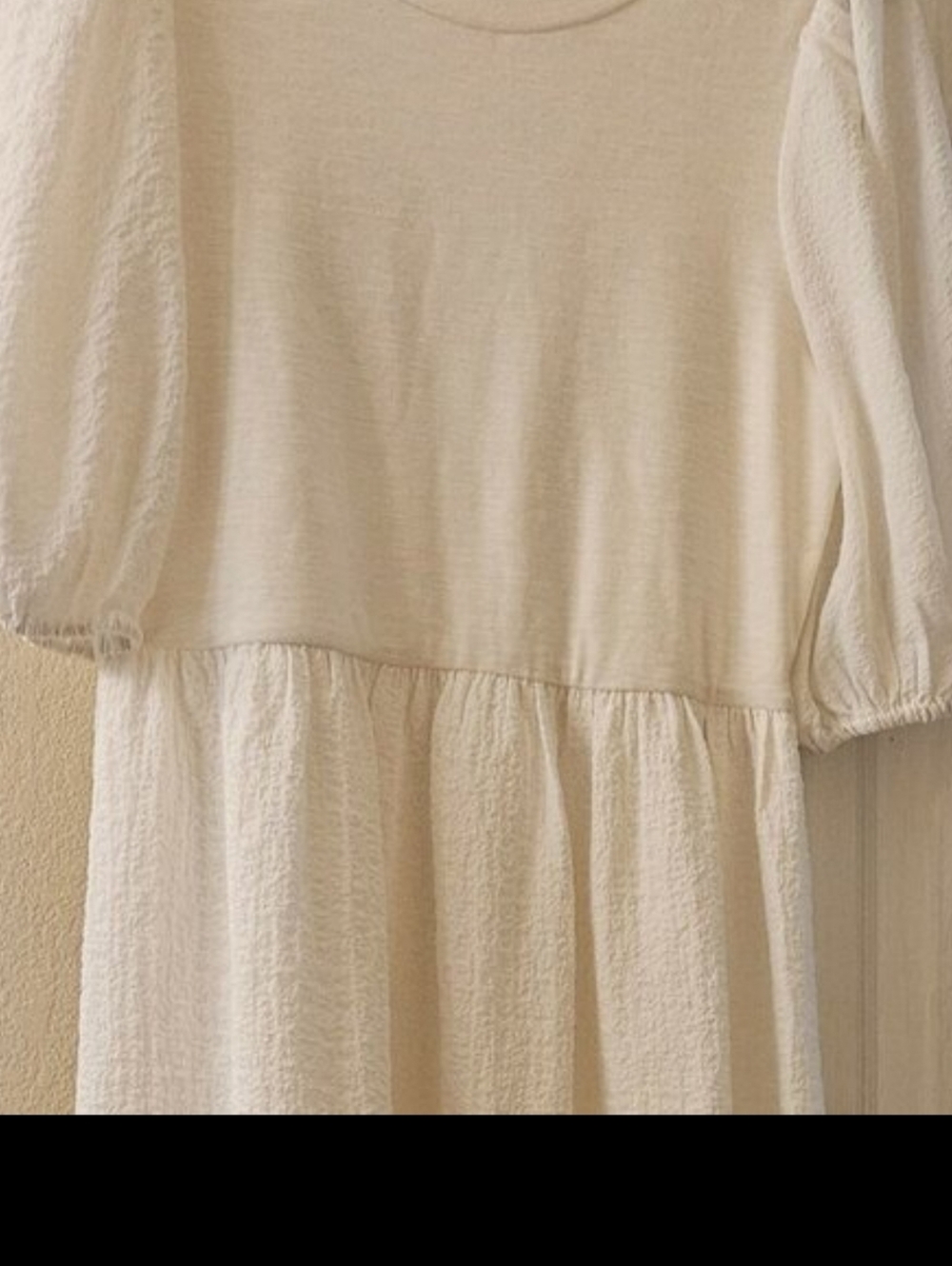 dRA Los Angeles Oversize Anthropologie Ivory Krinkle Beach Babydoll midi dress M
